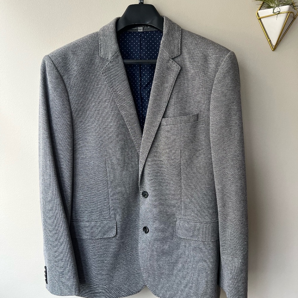 Men's Express Slim Fit Photographer Light Grey Blazer Jacket Wool Blend Size 44R